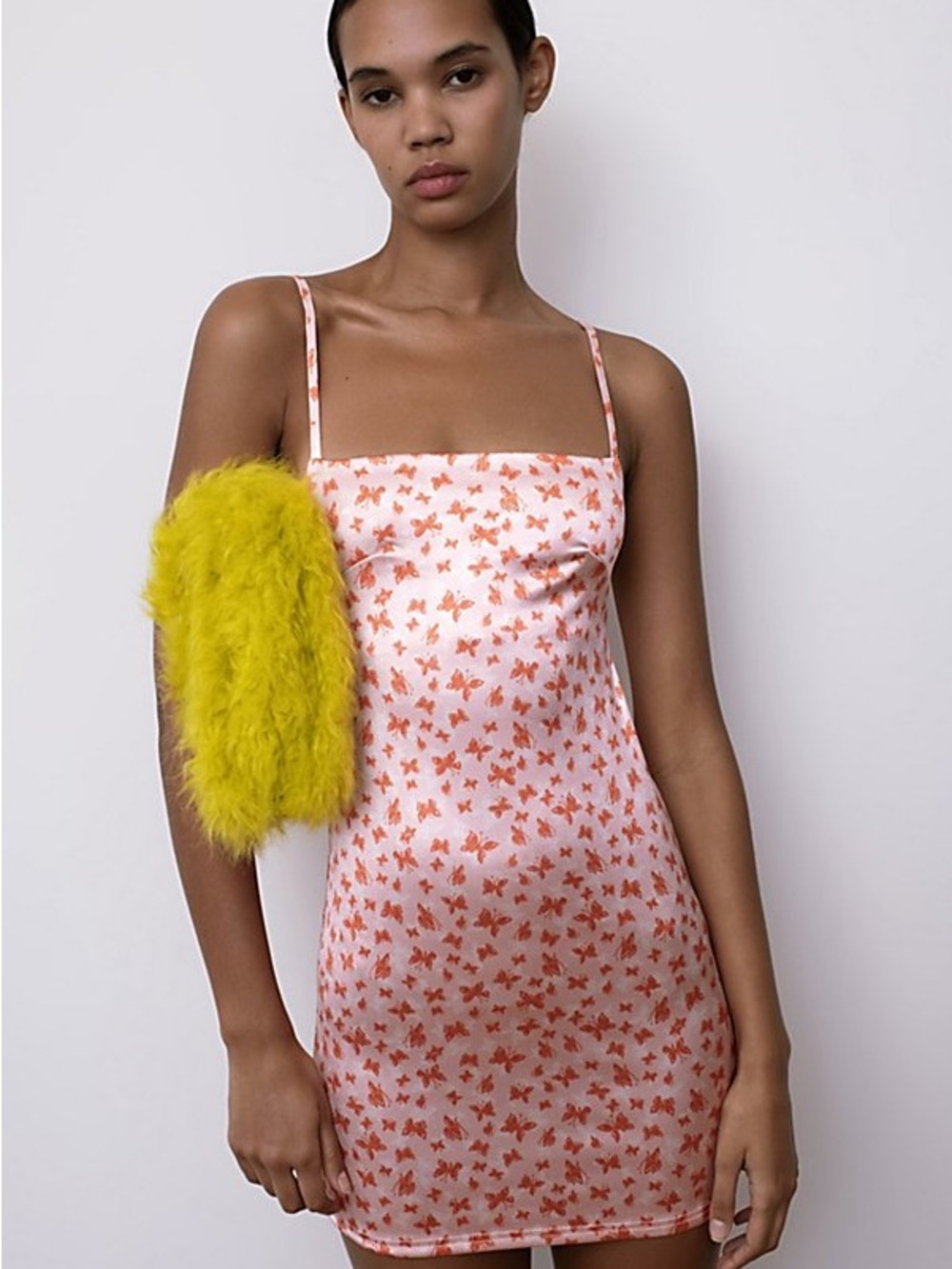 Urban Outfitters "Angelica" Pink Butterfly Satin Mini Slip Dress